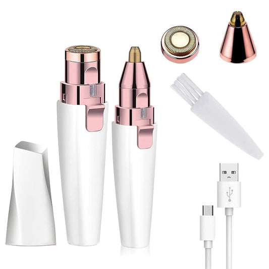 Flawless 2 in 1 Electric Eyebrow Trimmer and Shaver,Painless-Precision Eyebrow Trimmer and Eyebrow Razor Tool with LED Light for Face, Lips, Nose, Chin, Arm