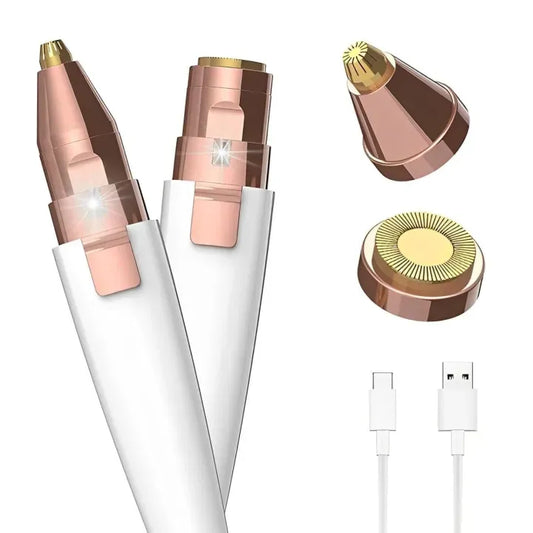 Flawless 2 in 1 Electric Eyebrow Trimmer and Shaver,Painless-Precision Eyebrow Trimmer and Eyebrow Razor Tool with LED Light for Face, Lips, Nose, Chin, Arm