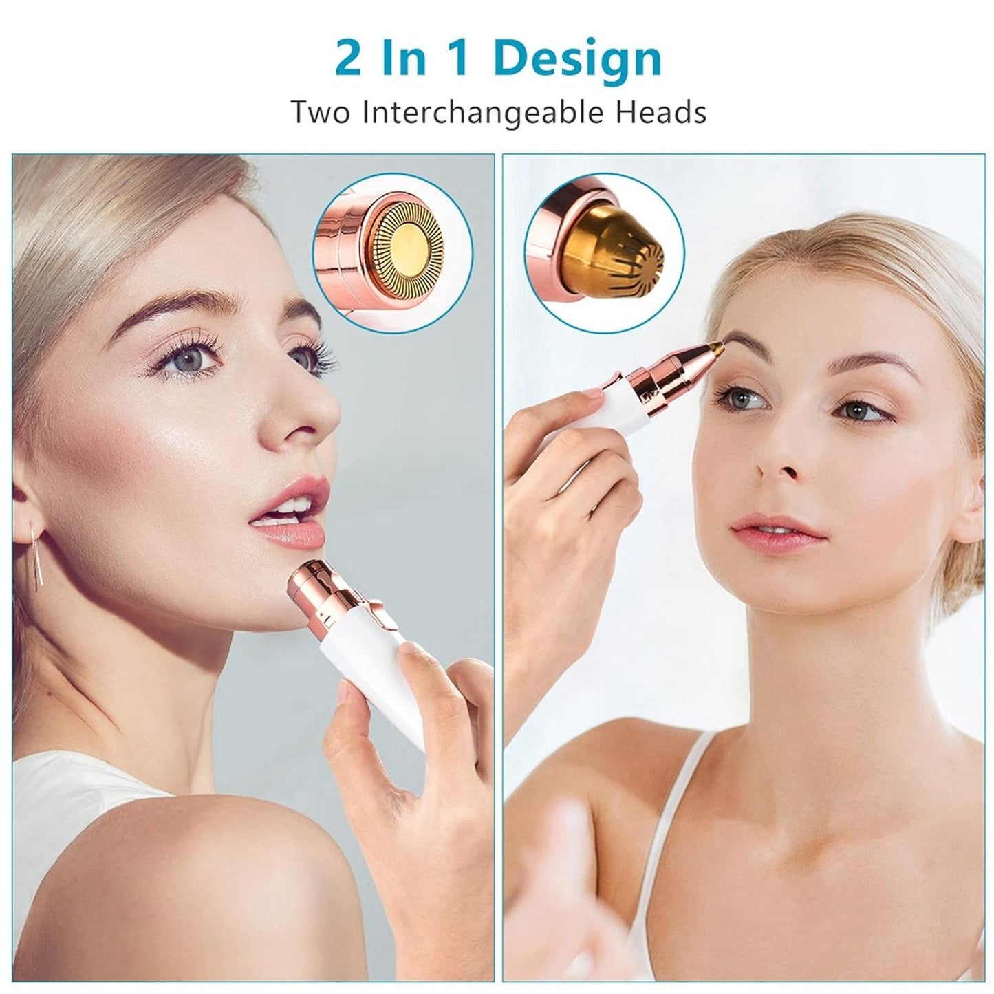 Flawless 2 in 1 Electric Eyebrow Trimmer and Shaver,Painless-Precision Eyebrow Trimmer and Eyebrow Razor Tool with LED Light for Face, Lips, Nose, Chin, Arm