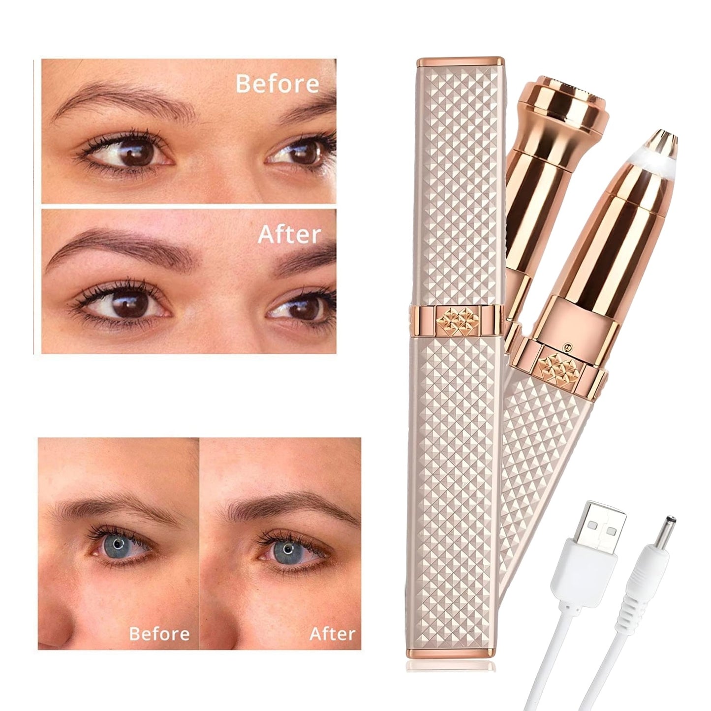 Flawless 2 in 1 Electric Eyebrow Trimmer and Shaver, Rechargeable Hair Remover for All Parts