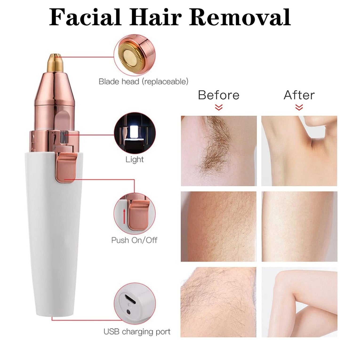 Flawless 2 in 1 Electric Eyebrow Trimmer and Shaver,Painless-Precision Eyebrow Trimmer and Eyebrow Razor Tool with LED Light for Face, Lips, Nose, Chin, Arm