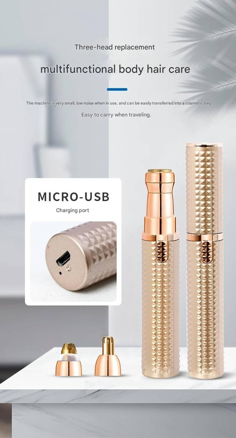 Flawless Eyebrow Trimmer for Women 3 in 1 Rechargeable Facial Hair Remover with Replaceable Heads