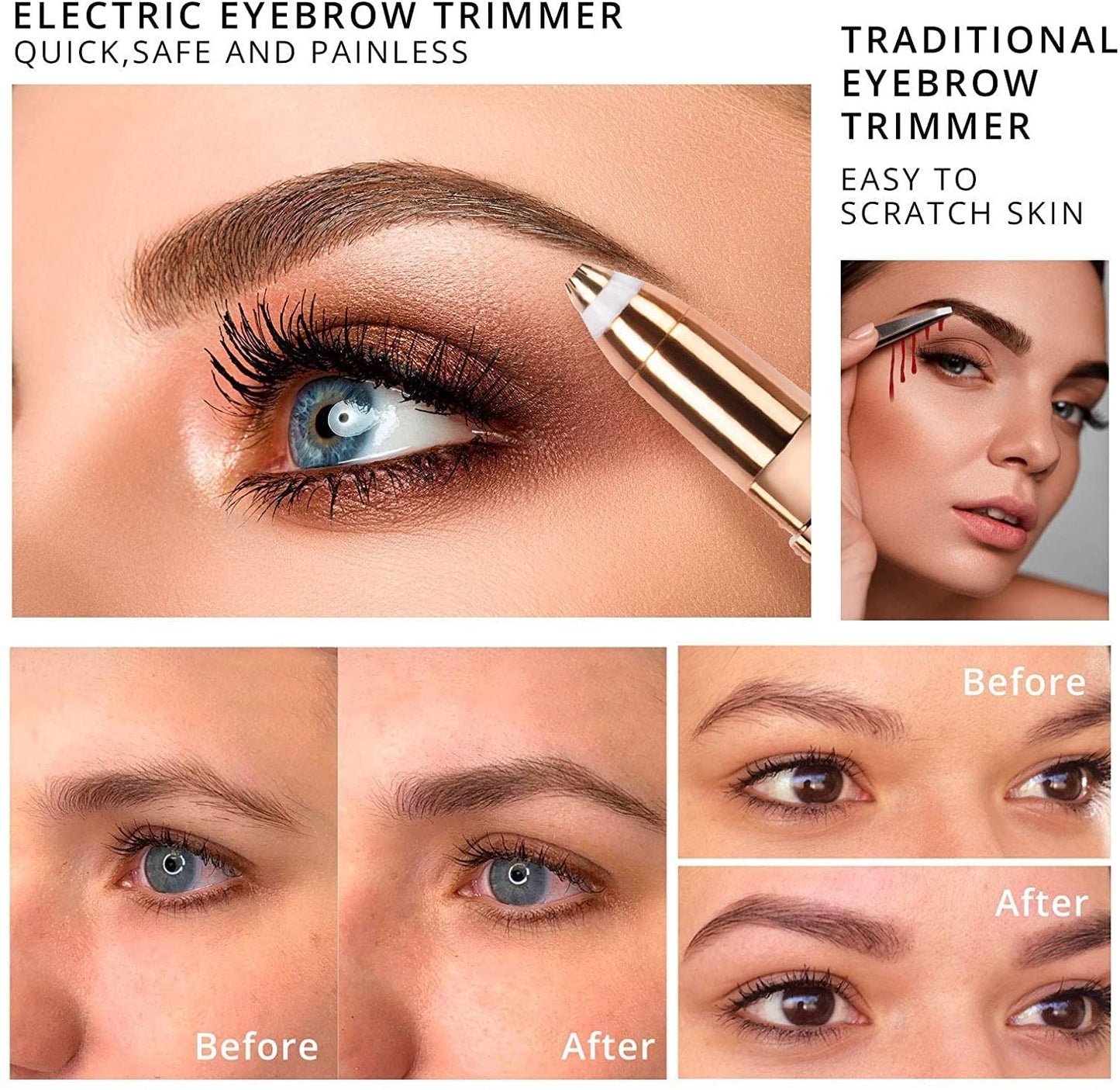 Flawless 2 in 1 Electric Eyebrow Trimmer and Shaver, Rechargeable Hair Remover for All Parts