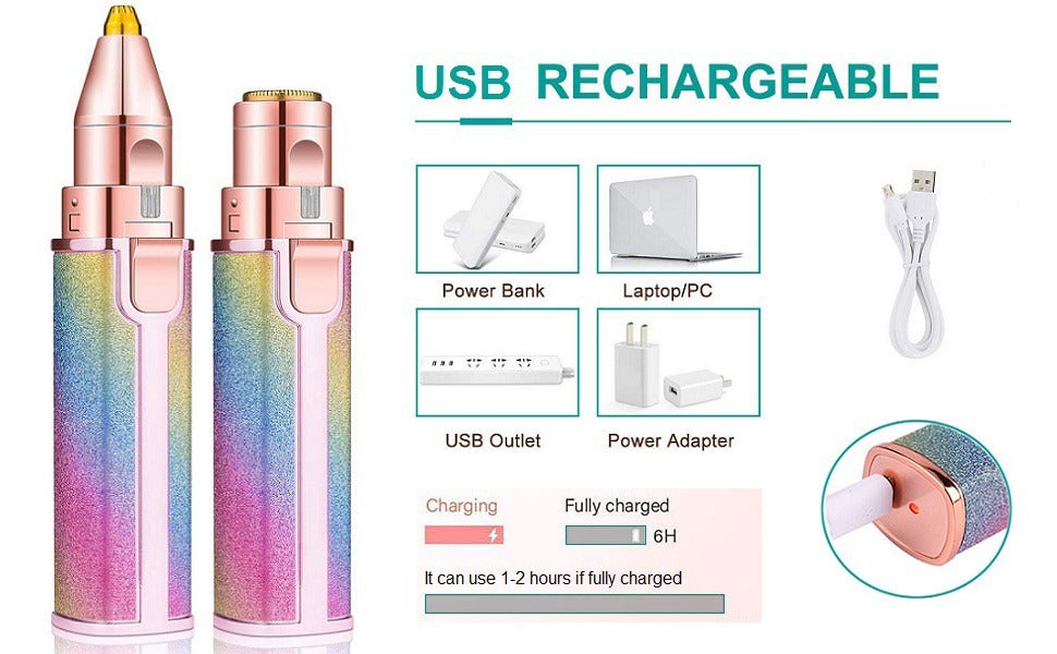 Flawless 2 in 1 Electric Eyebrow Trimmer and Shaver, Rechargeable Hair Remover for All Parts