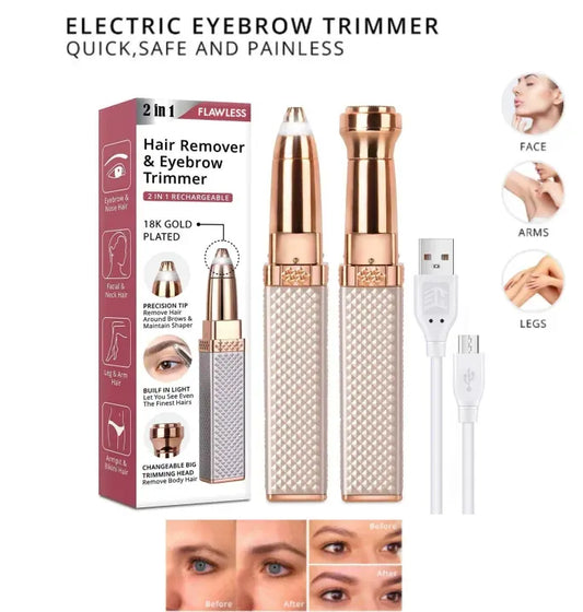 Flawless 2 in 1 Electric Eyebrow Trimmer and Shaver, Rechargeable Hair Remover for All Parts