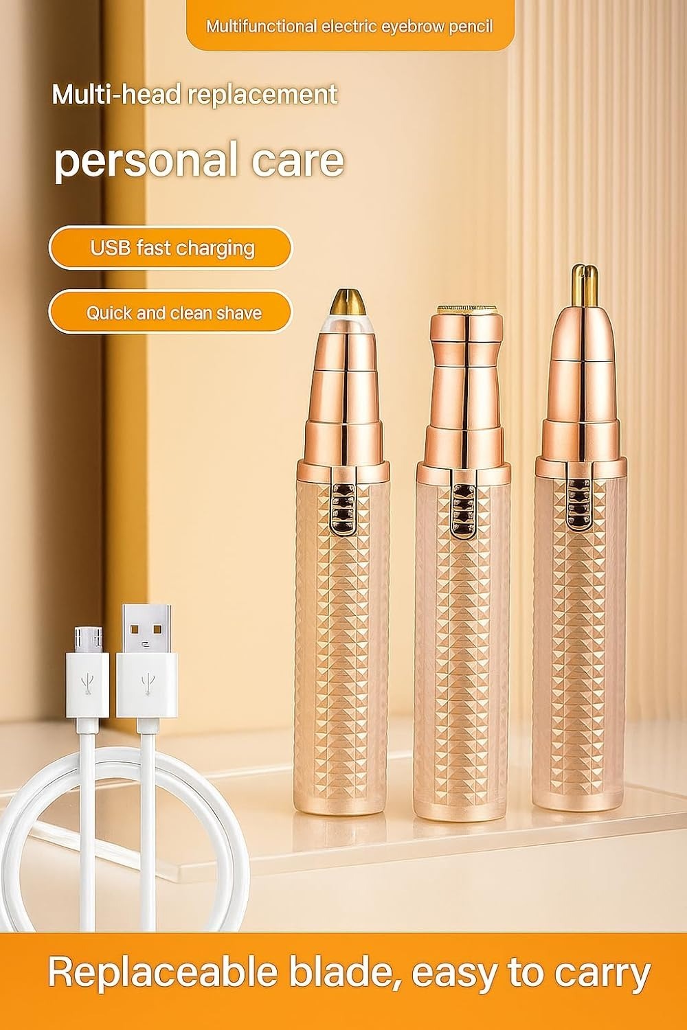 Flawless Eyebrow Trimmer for Women 3 in 1 Rechargeable Facial Hair Remover with Replaceable Heads